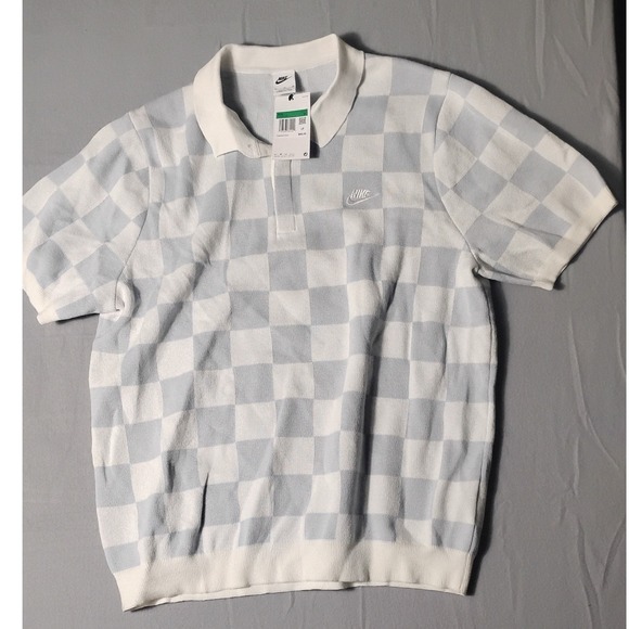 Nike Club Mens Checkered Sweater Polo Shirt Golf Casual Short Sleeve Top XL